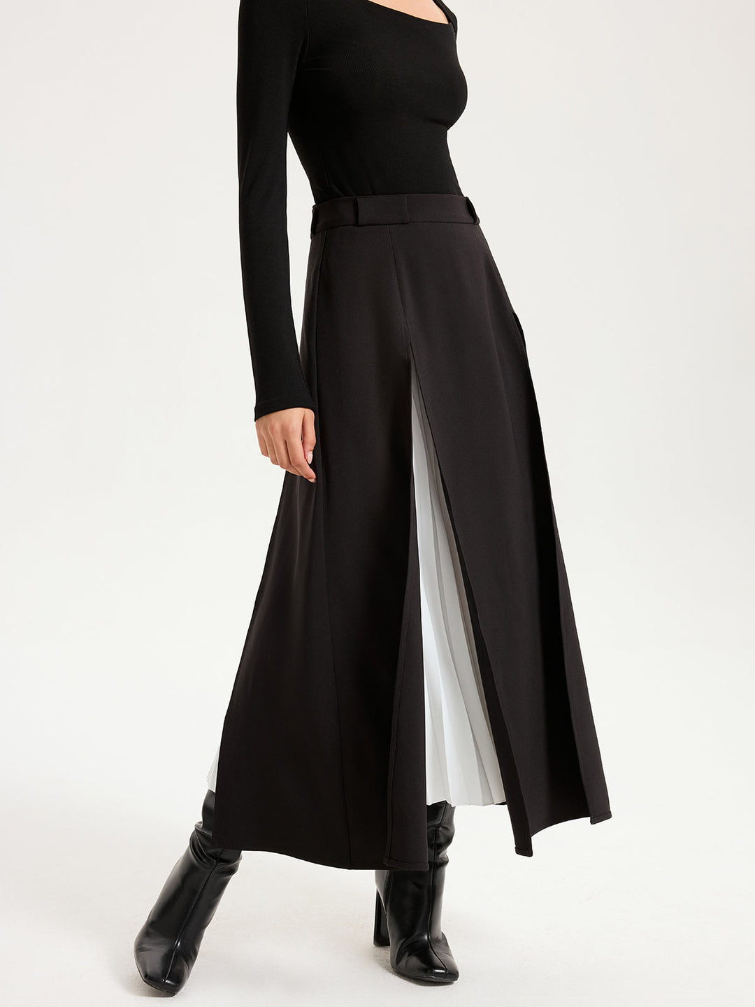 Contrast Pleated Maxi Skirts