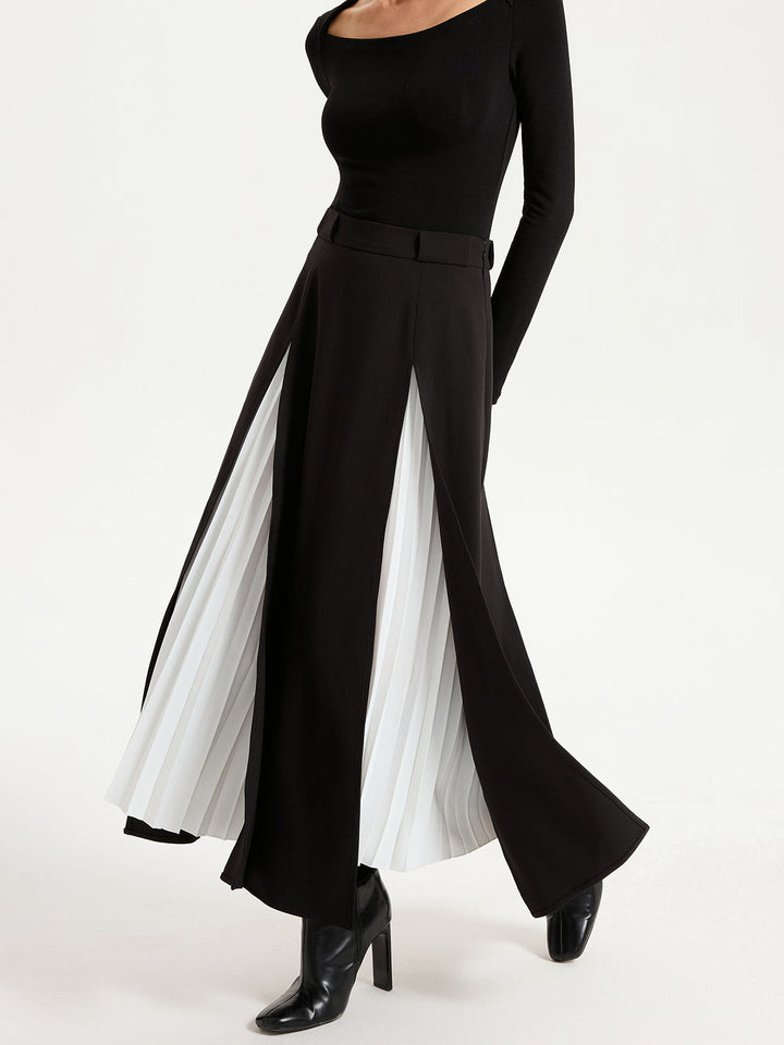 Contrast Pleated Maxi Skirts