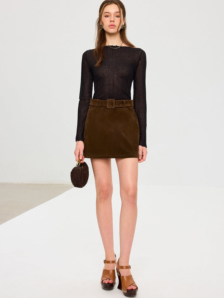 Belted Suede Mini Skirt