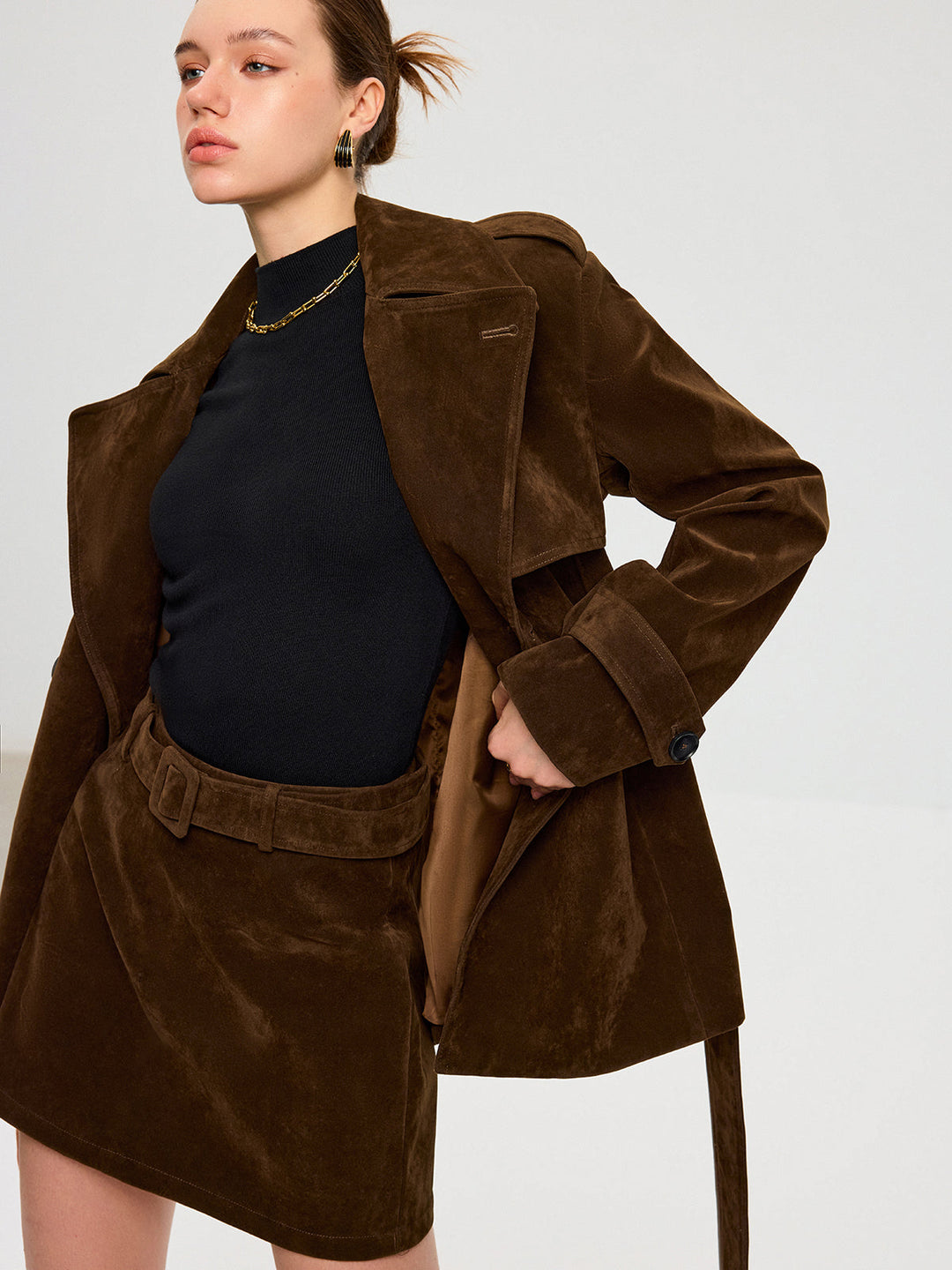 Belted Suede Mini Skirt