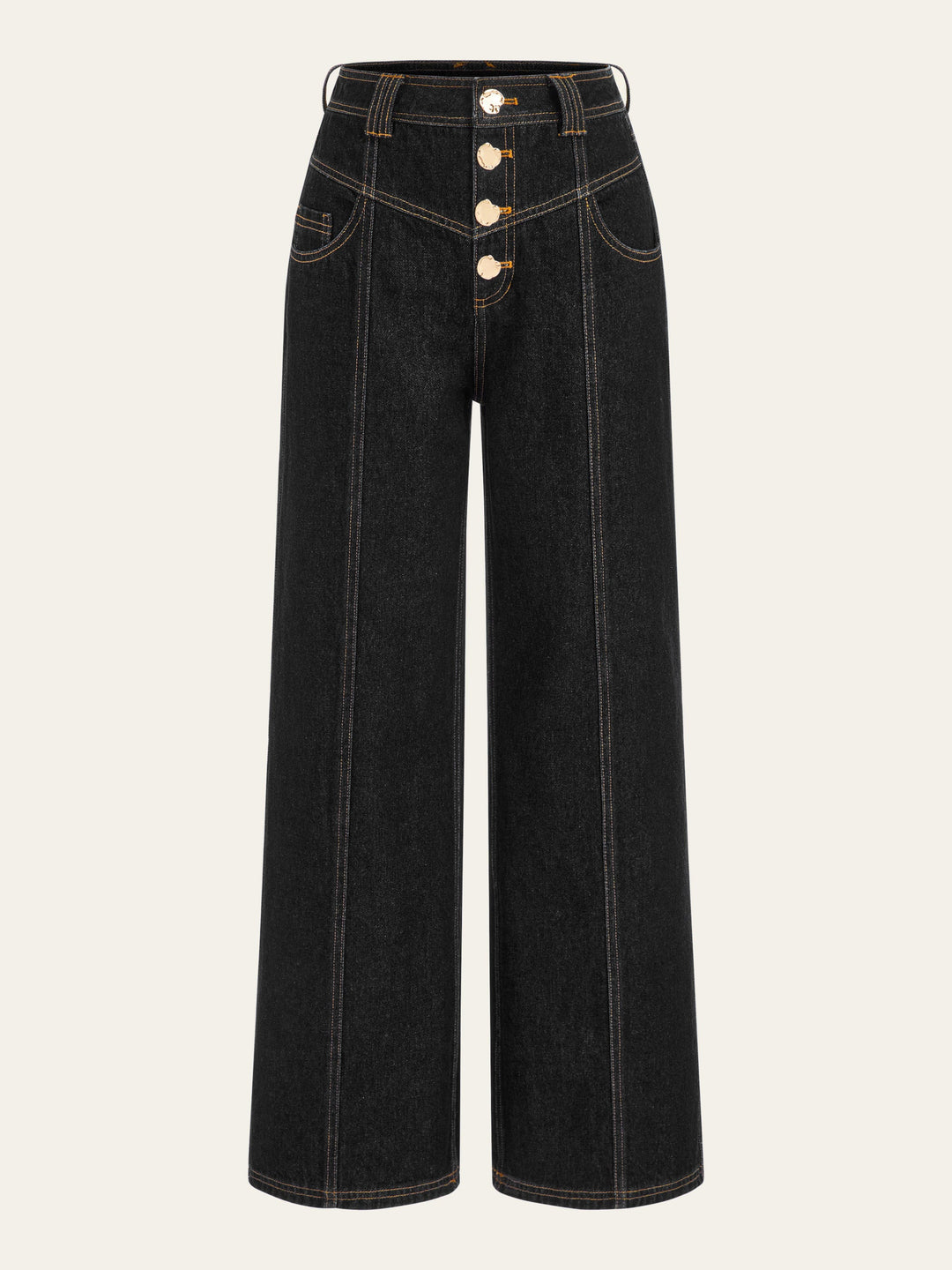 Mid-Waist Wide-Leg Button Front Jeans