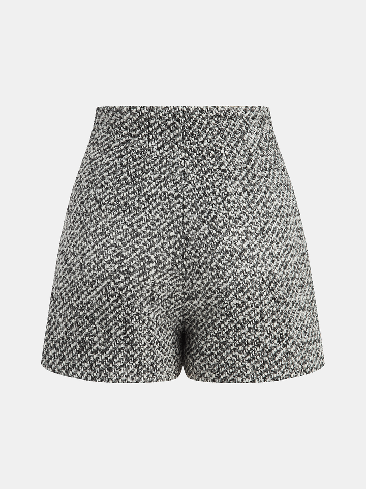 Metal Detail Tweed High-Waist Shorts