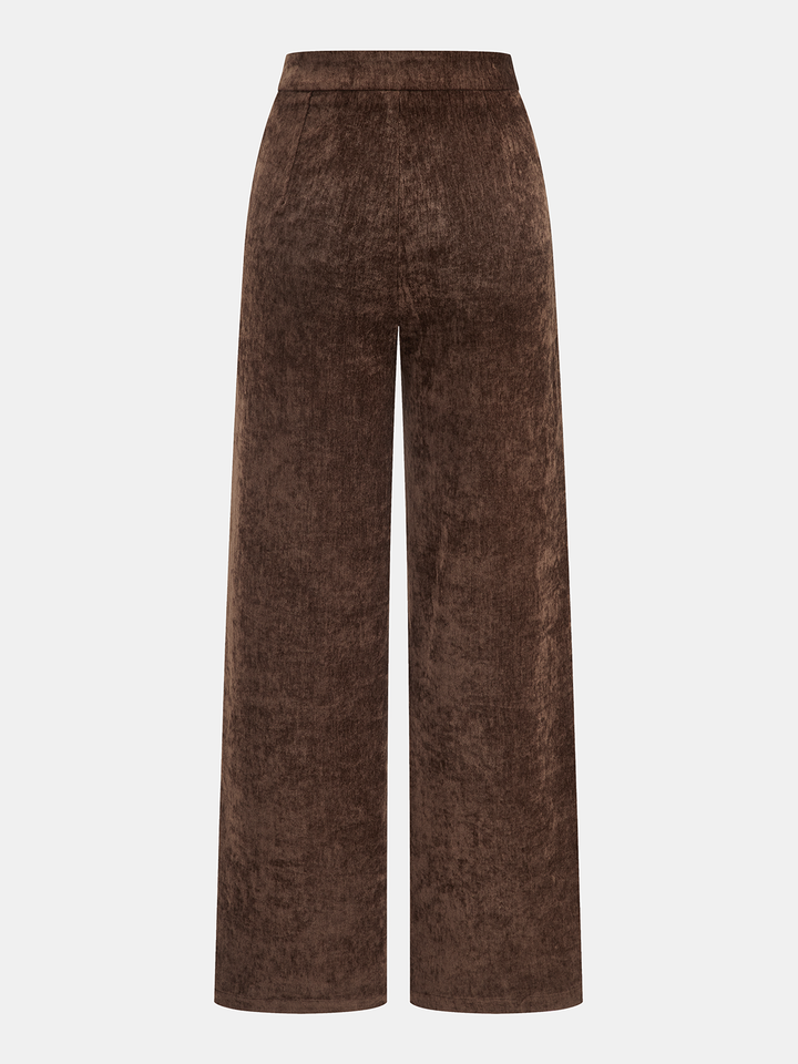 Mid-Waist Velvet Wide-Leg Pants