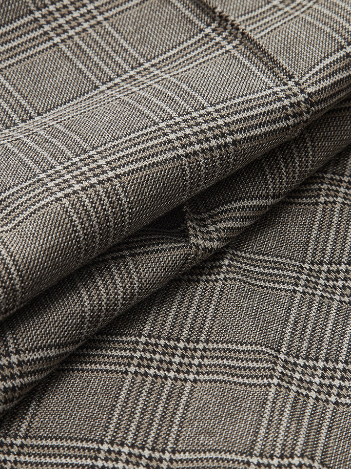 High-Waist Button Detail Plaid Wide-Leg Pants