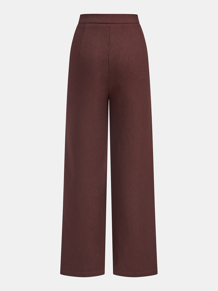 Mid-Waist Pleated Wide-Leg Pants