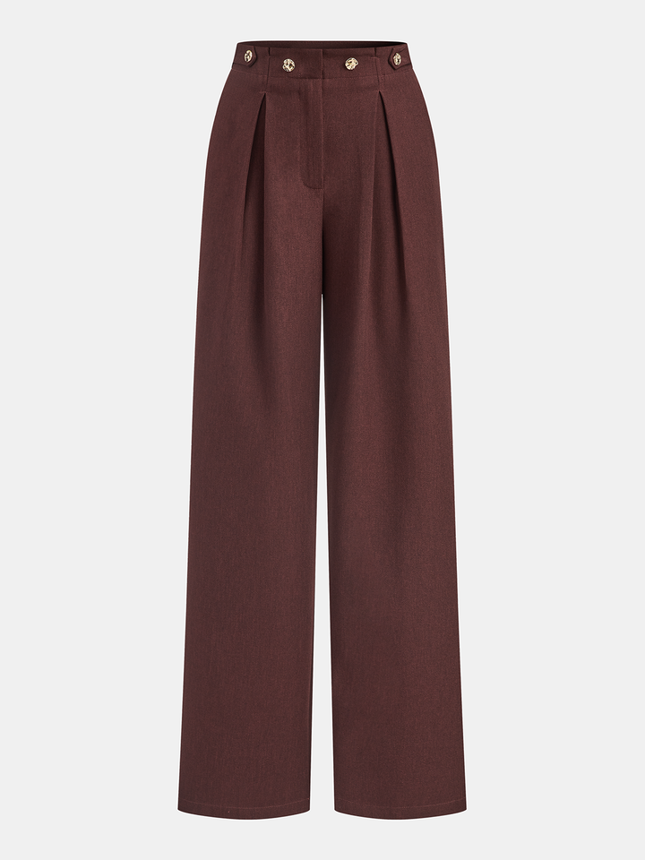 Mid-Waist Pleated Wide-Leg Pants
