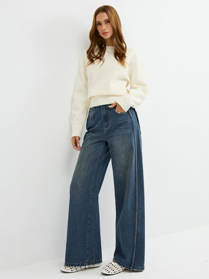 Side Panel Detail Mid-Waist Jeans