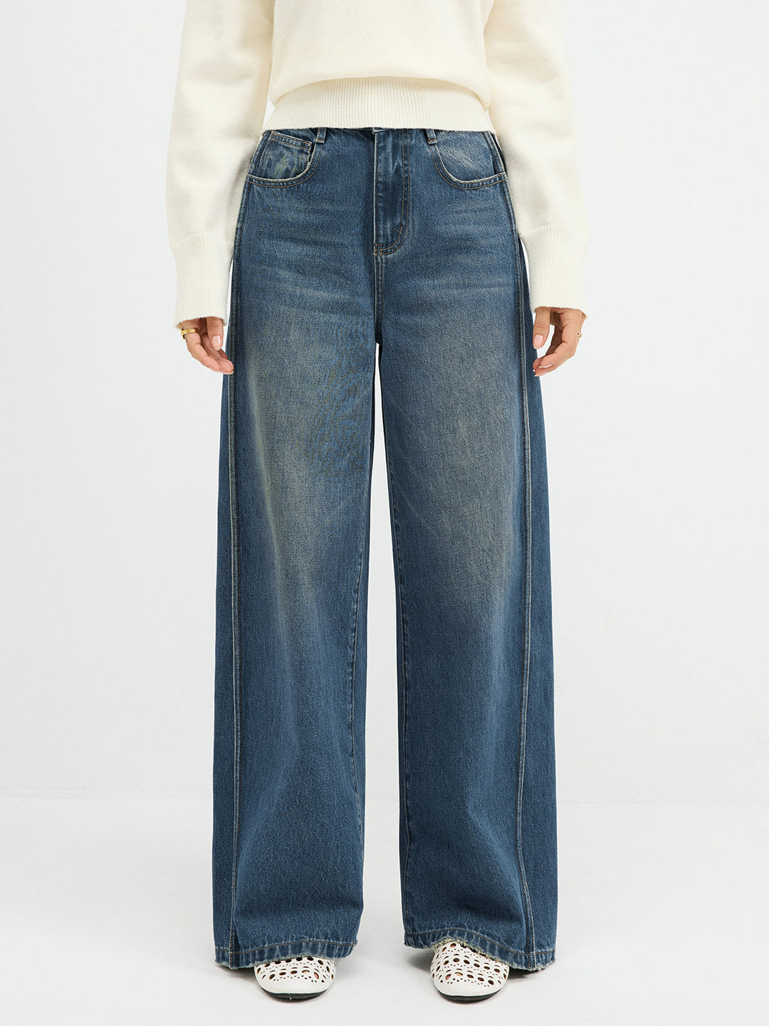 Side Panel Detail Mid-Waist Jeans