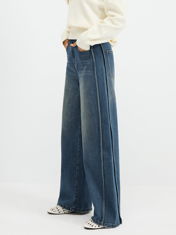 Side Panel Detail Mid-Waist Jeans