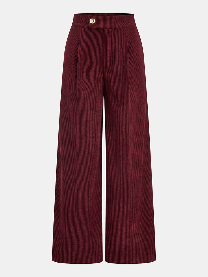 Pleated Cotton Corduroy Wide Leg Pants
