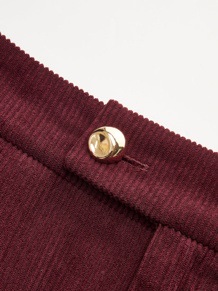 Pleated Cotton Corduroy Wide Leg Pants