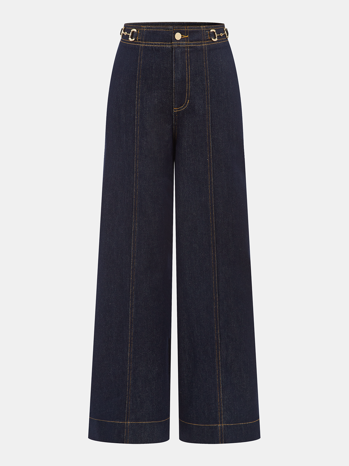 Horsebit Detail Denim Mid-Waist Jeans