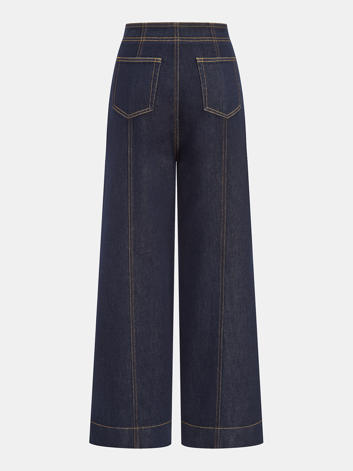 Horsebit Detail Denim Mid-Waist Jeans