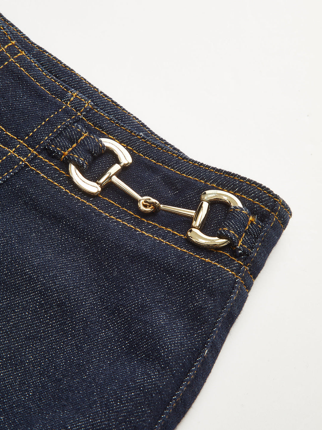 Horsebit Detail Denim Mid-Waist Jeans