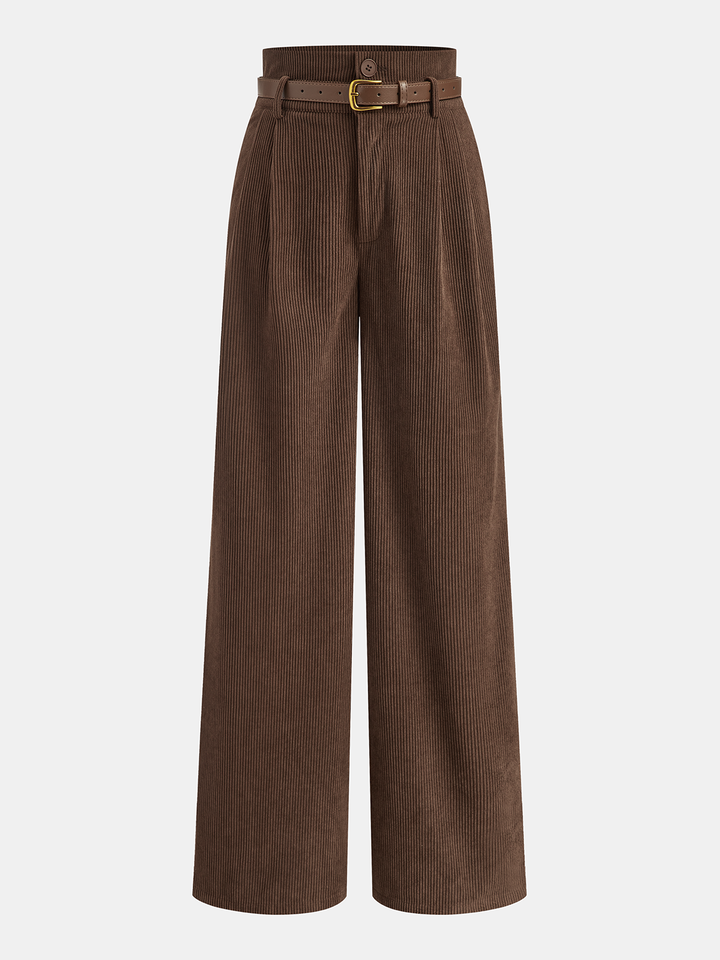 Belted Corduroy High-Waist Pants