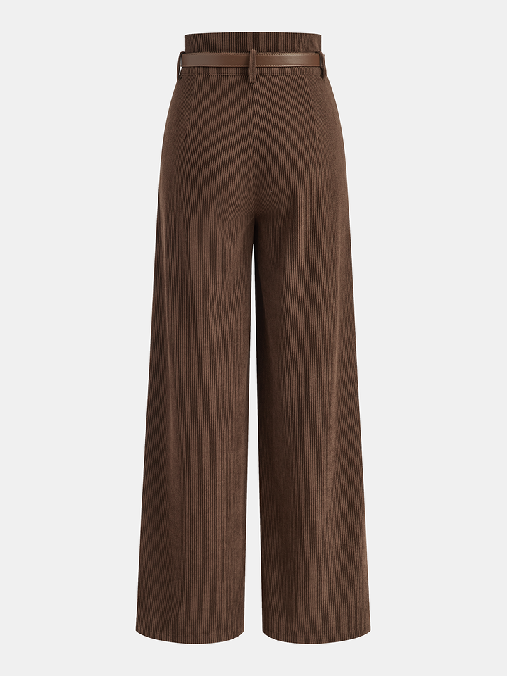 Belted Corduroy High-Waist Pants