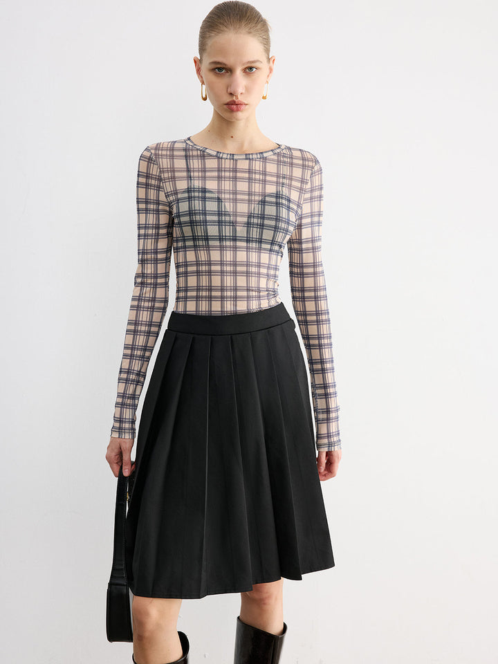 Horsebit Pleated Midi Skirt