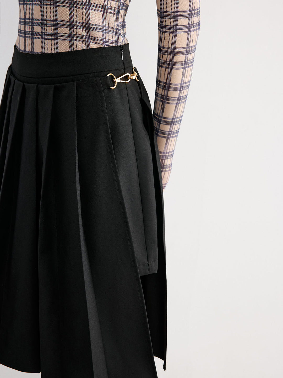 Horsebit Pleated Midi Skirt