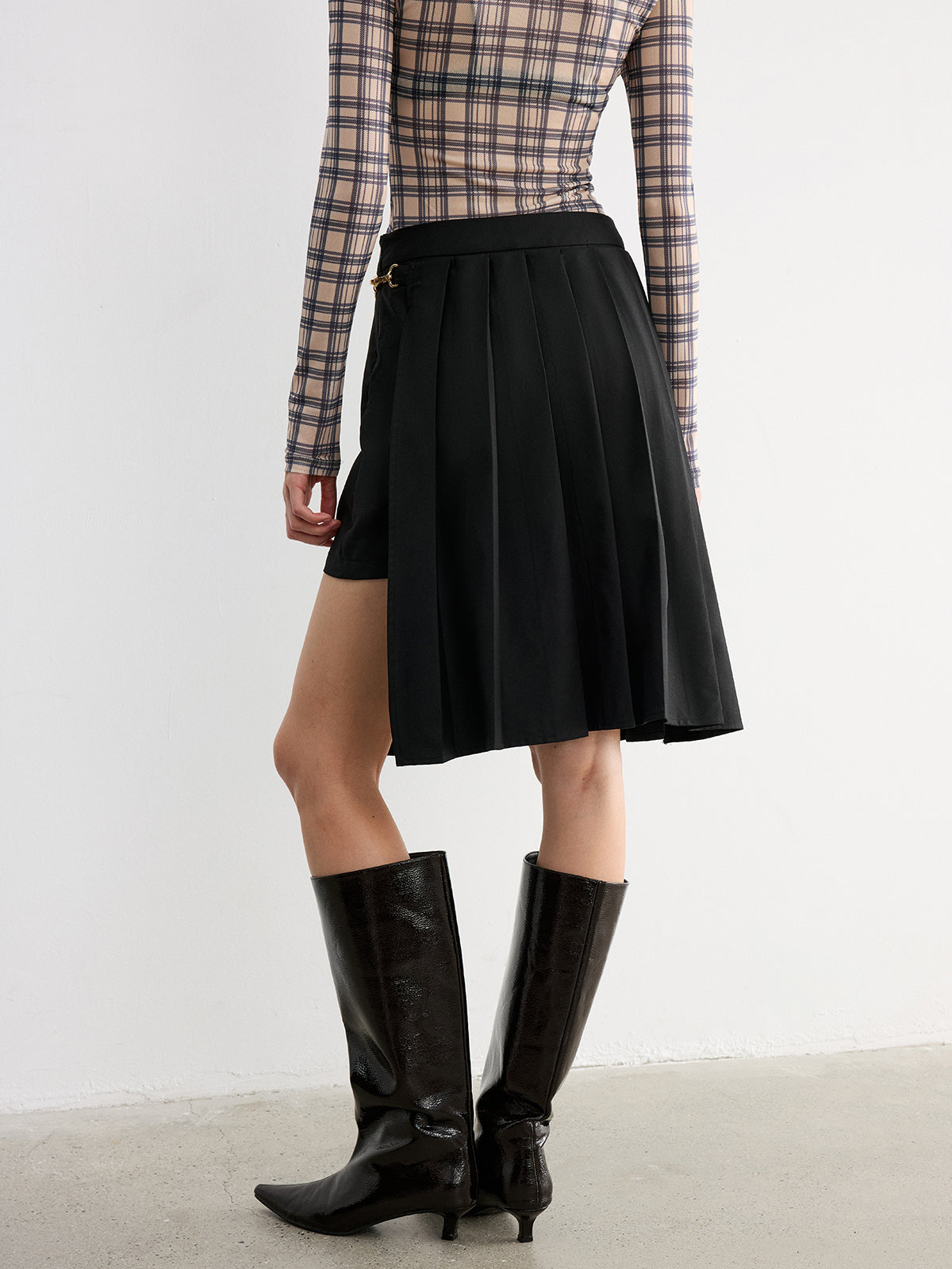 Horsebit Pleated Midi Skirt