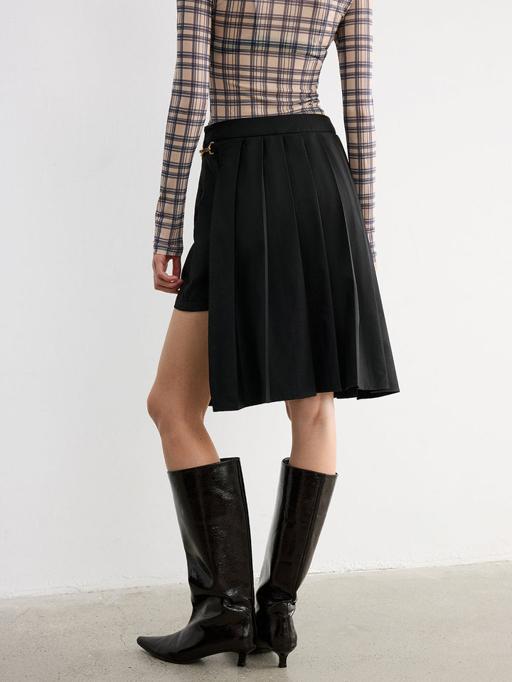Horsebit Pleated Midi Skirt