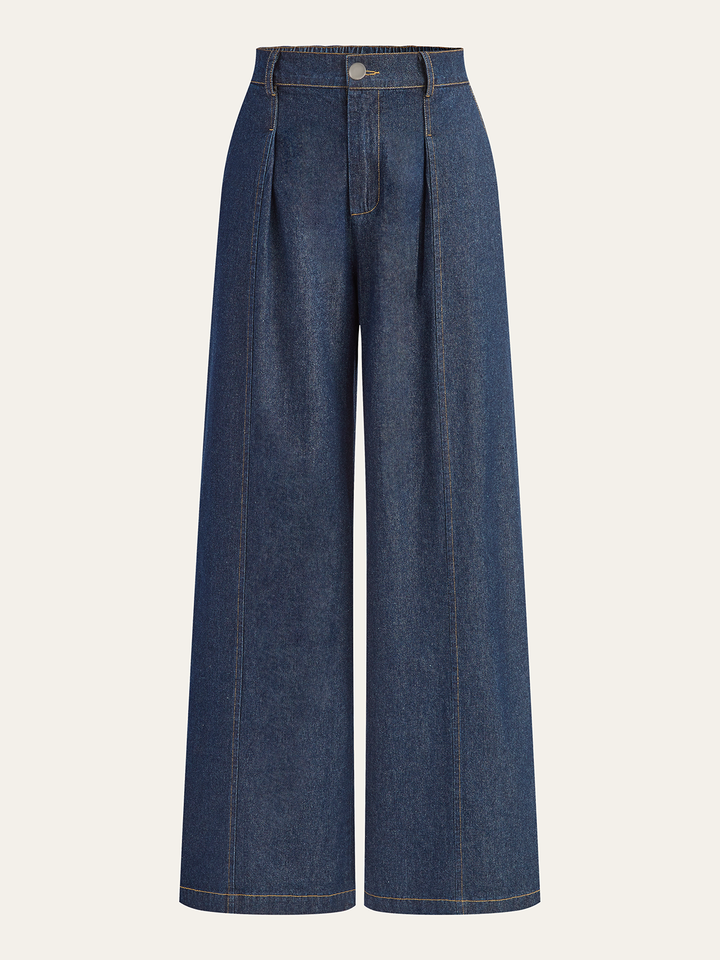 Mid-Waisted Wide-Leg Denim Pants