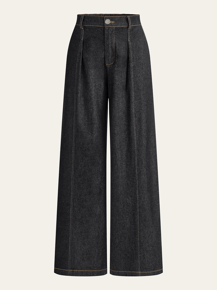 Mid-Waisted Wide-Leg Denim Pants