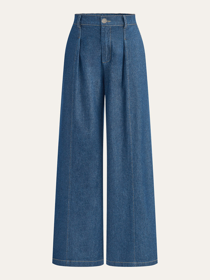 Mid-Waisted Wide-Leg Denim Pants