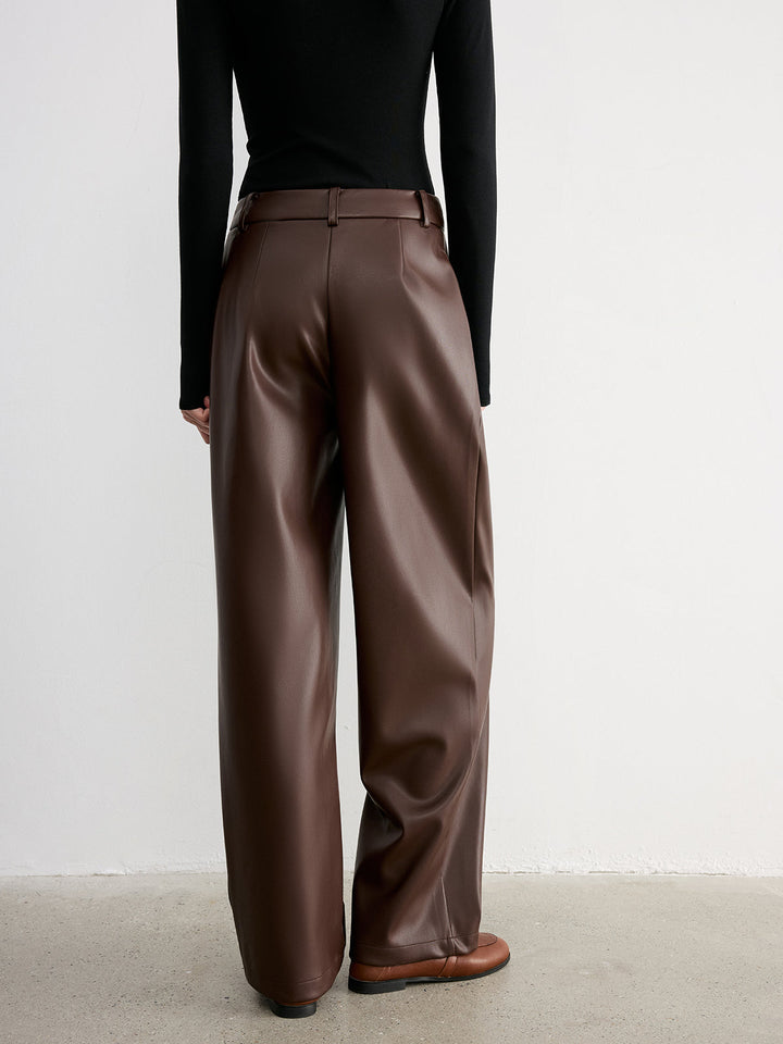 Mid-Waist Faux Leather Wide-Leg Pants