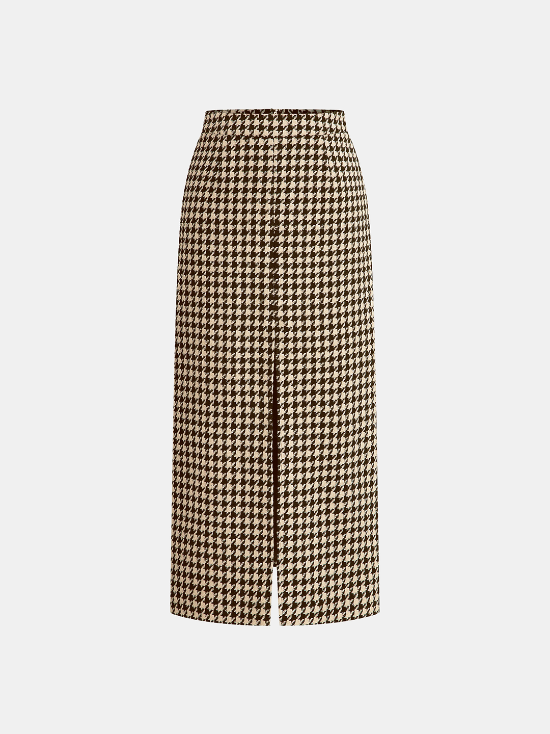 Houndstooth Tweed Slit Front Maxi Skirt