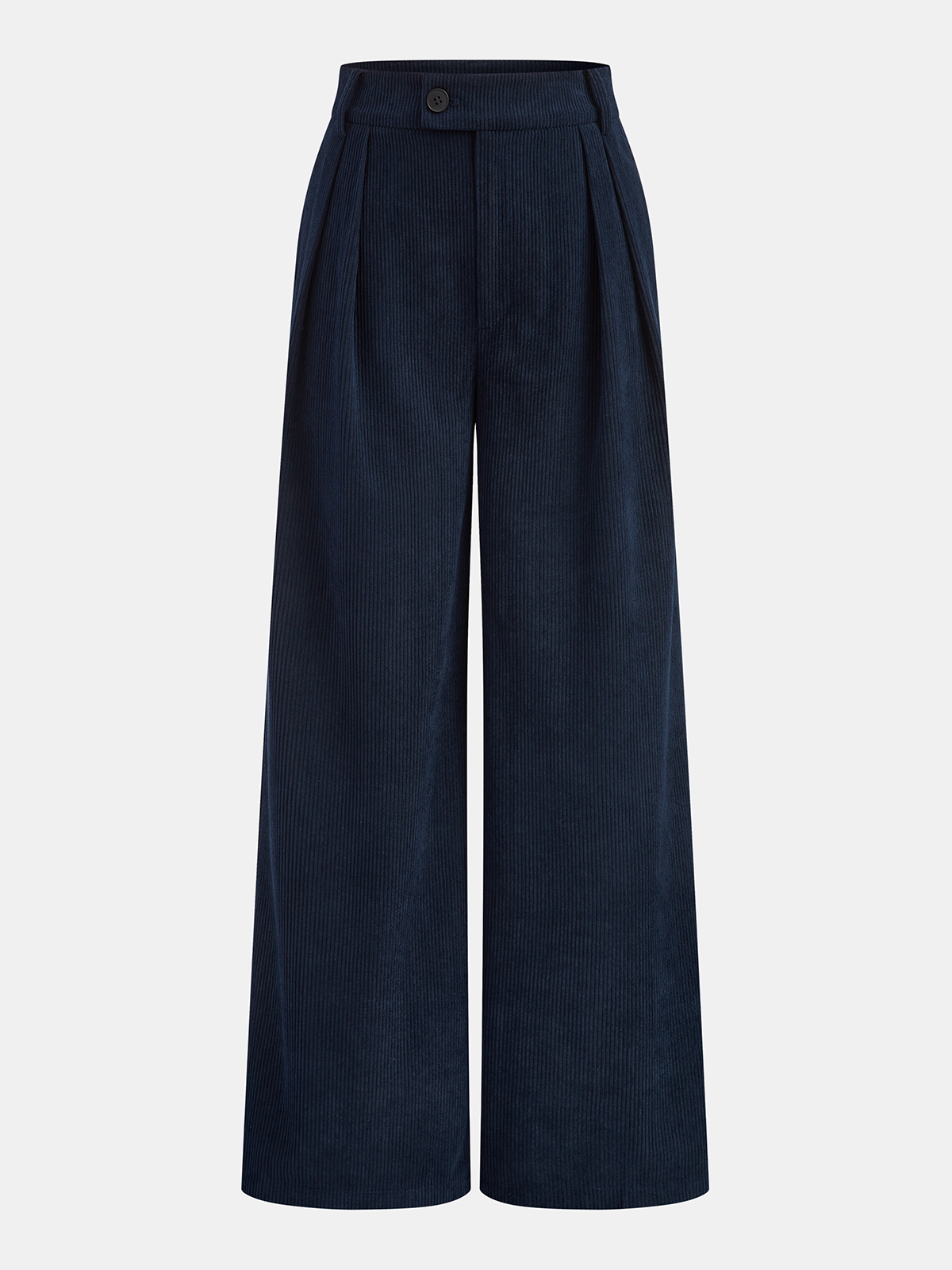 Corduroy Pleated Mid-Waist Wide-Leg Pants