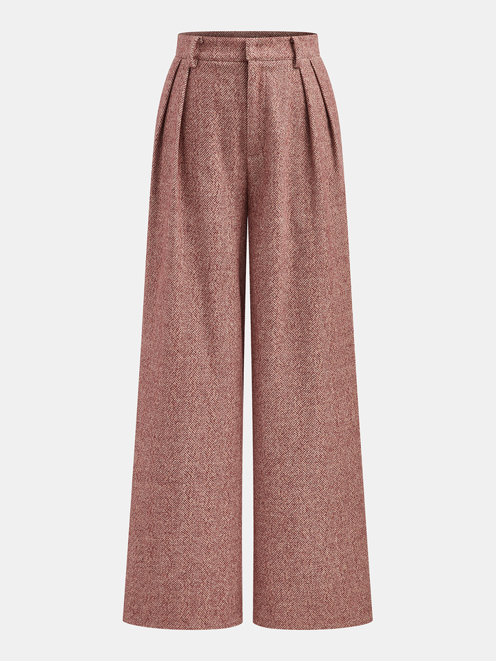 Herringbone Wool-Blend Wide-Leg Pants