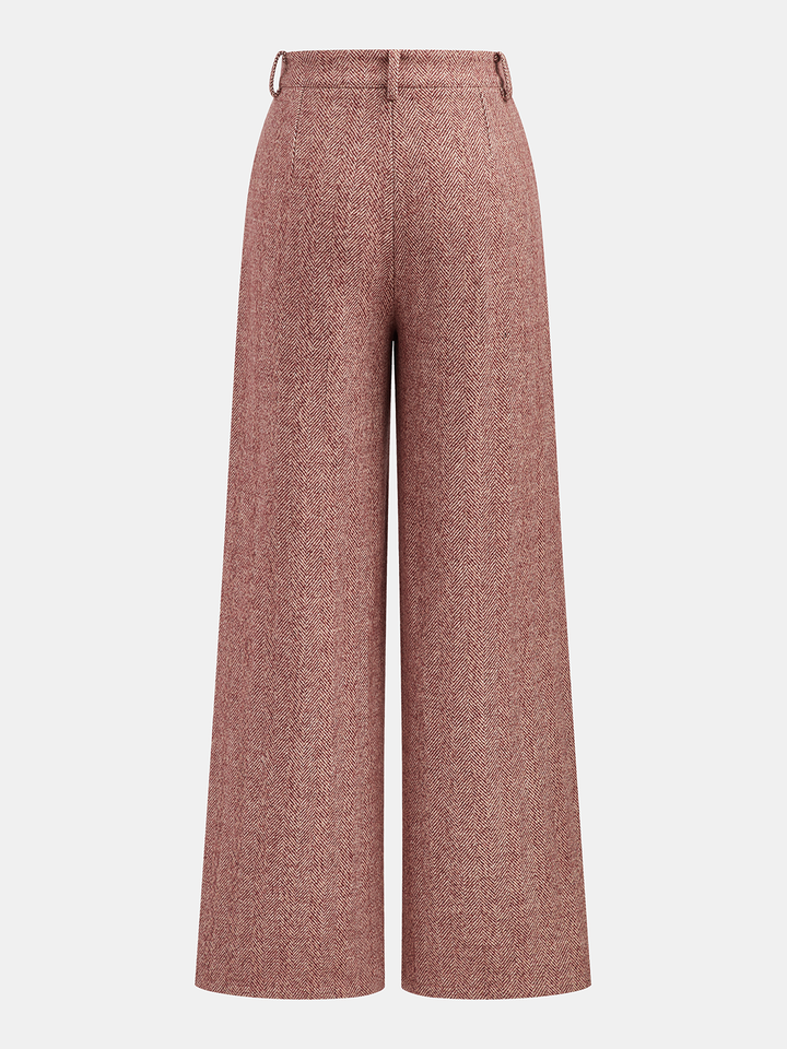 Herringbone Wool-Blend Wide-Leg Pants