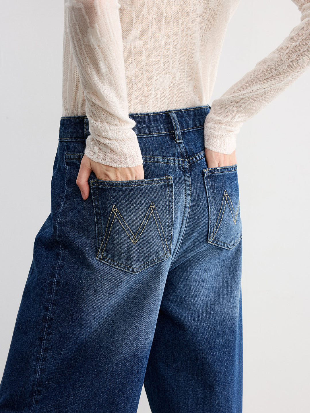Frayed Cuffed Denim Wide-Leg Jeans