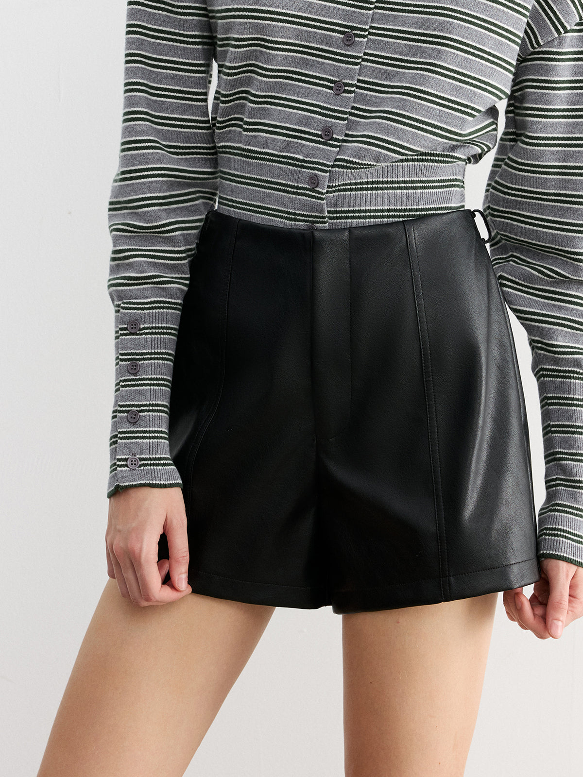 Faux Leather Belted Shorts