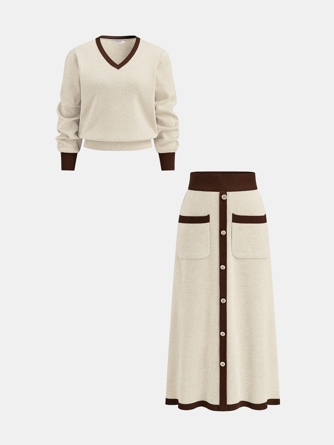 Contrast Trim Knit Top and Midi Skirt Set