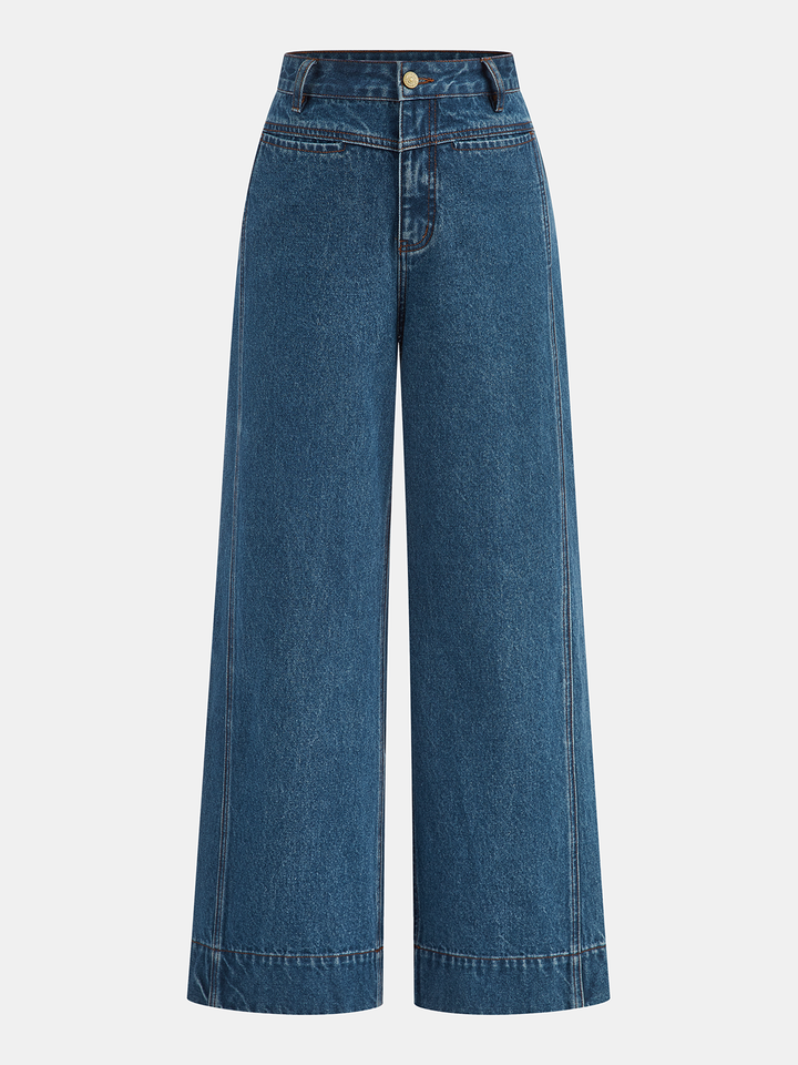 Denim Mid-Waist Wide-Leg Jeans