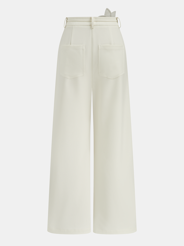 3D Floral Tie Wide-Leg Pants