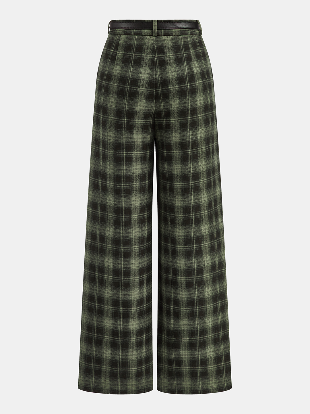 Belted Plaid Straight-Leg Pants