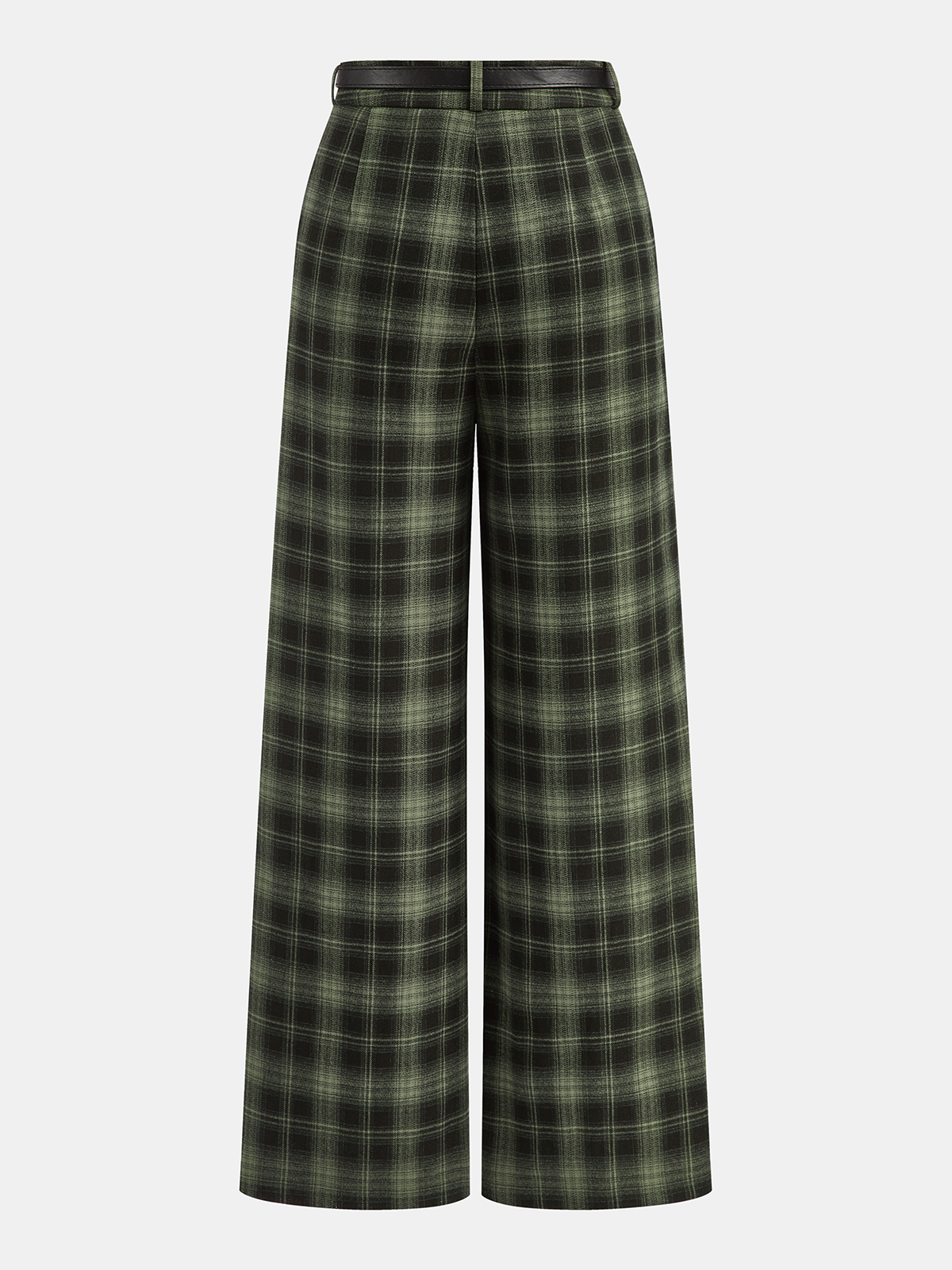 Belted Plaid Straight-Leg Pants