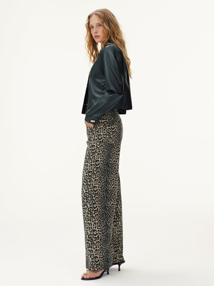 Leopard Print Denim Straight-Leg Jeans