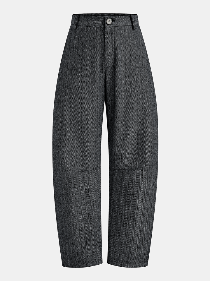 Mid-Waist Herringbone Curved-Leg Pants