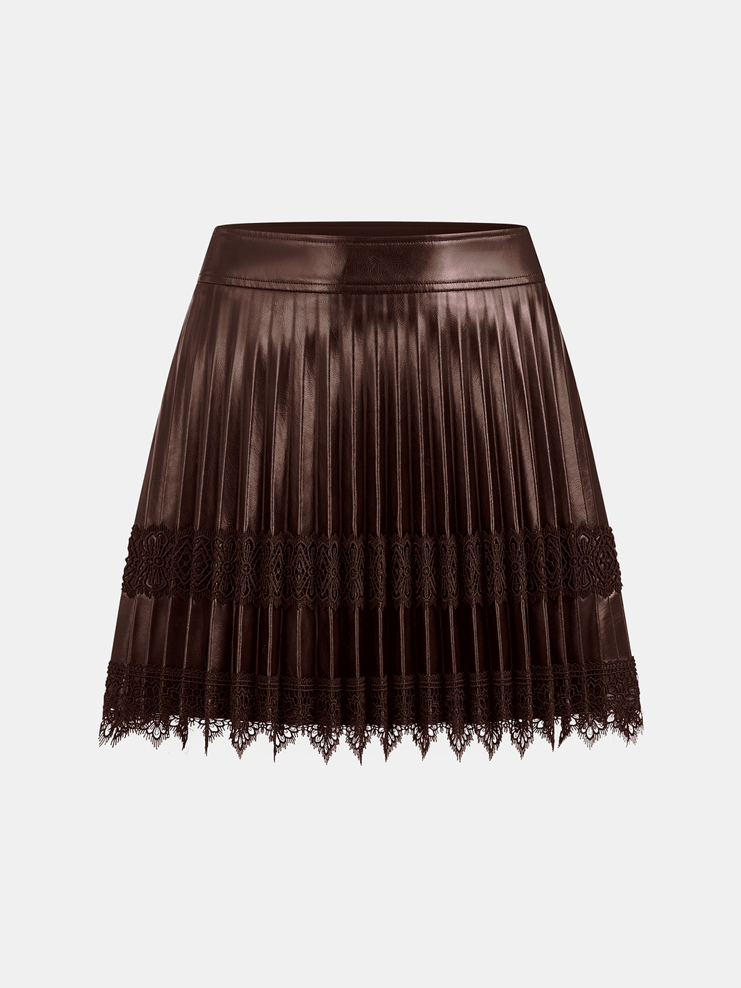 Faux Leather Pleated Lace Mini Skirt