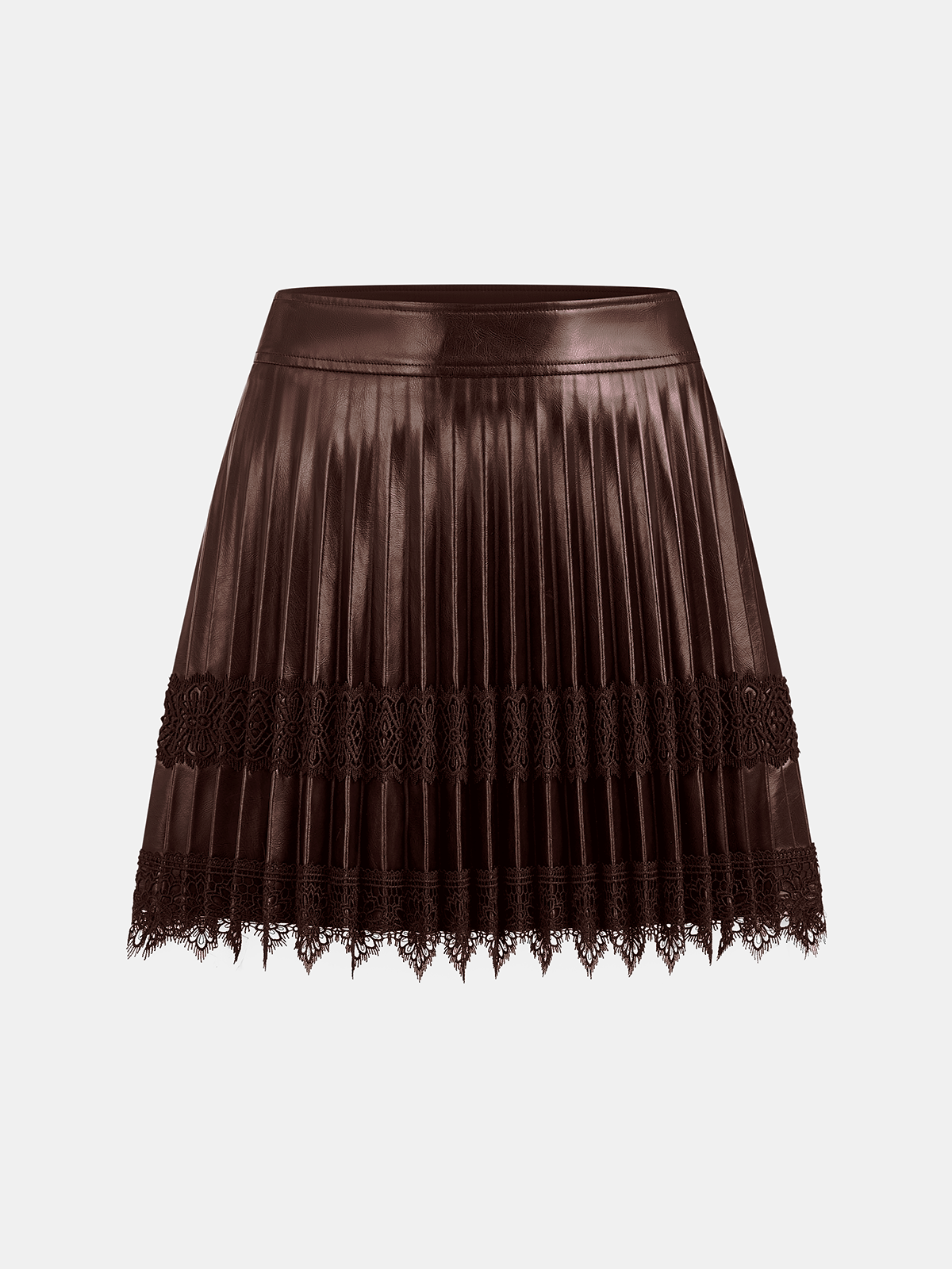 Faux Leather Pleated Lace Mini Skirt