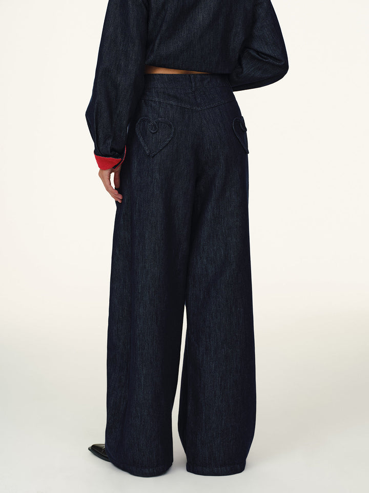 Heart-Back Denim Straight-Leg Jeans