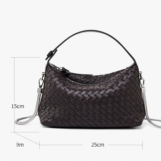 Women’s Genuine Sheepskin Leather Woven Dumpling Clutch Bag with Chain Strap