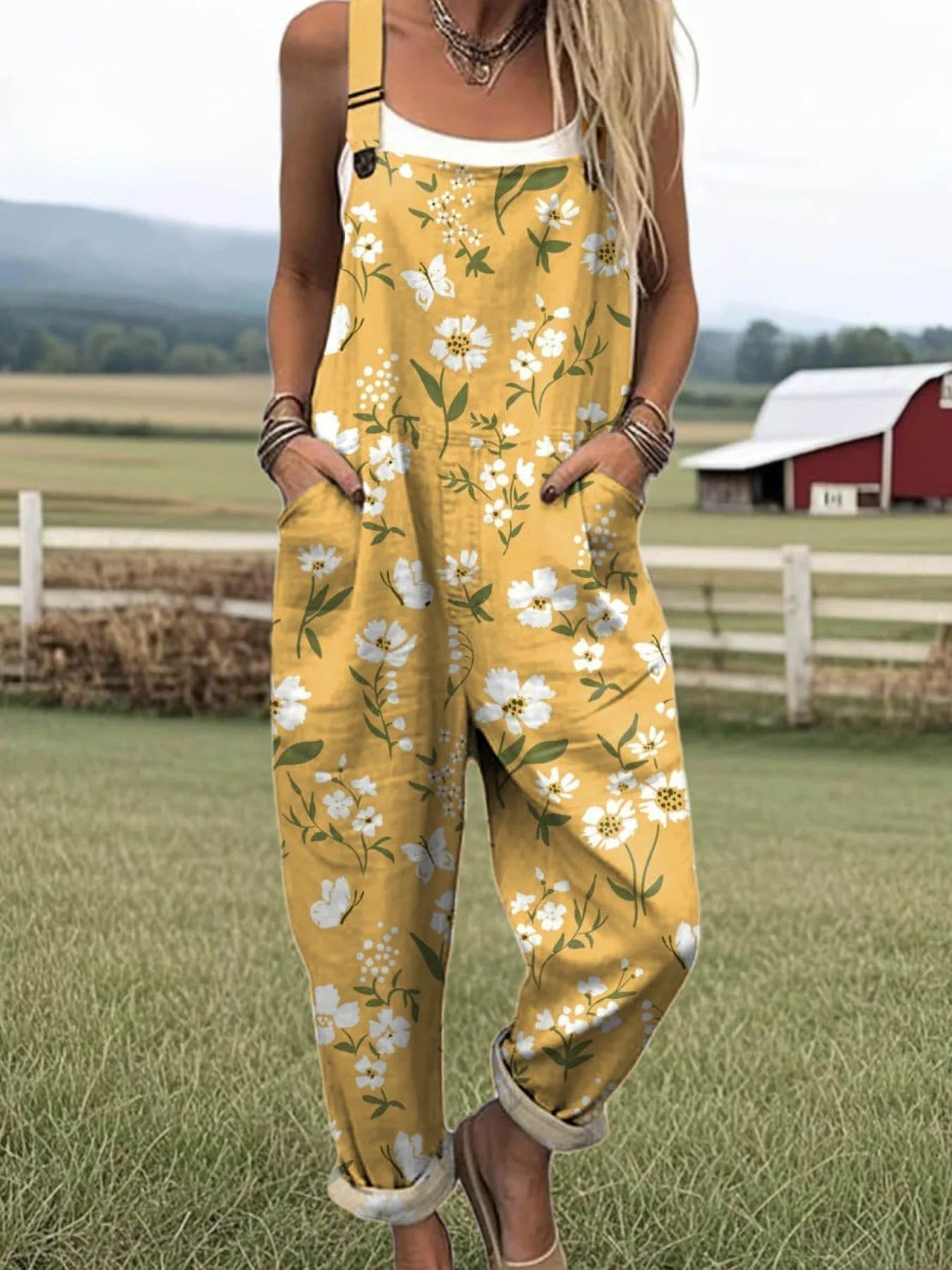 Women's Jumpsuit - Vintage Floral Design, Comfort and Wide Leg Style