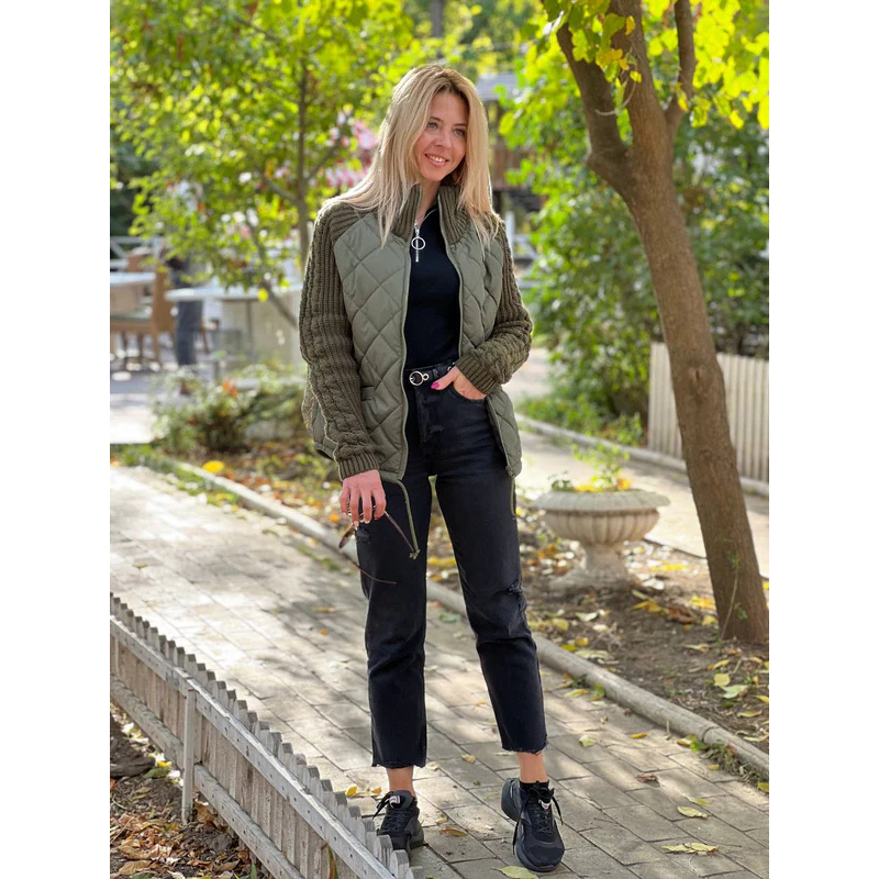 Emma | Knitted Women's Jacket with Zip | Quilted