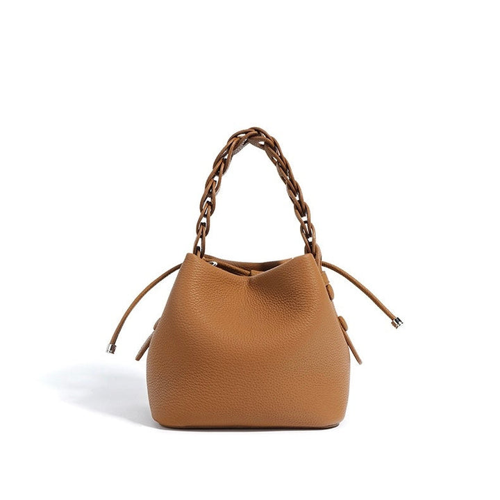 Women's Genuine Top-Grain Leather Versatile Commuting Bucket Bag Single-Shoulder Crossbody Elegant Handheld Bag