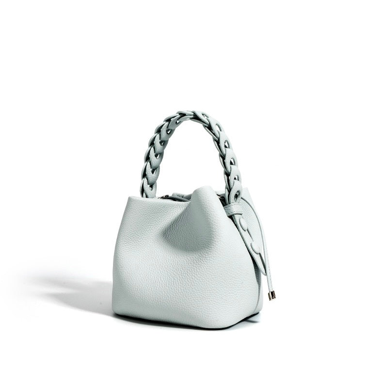 Women's Genuine Top-Grain Leather Versatile Commuting Bucket Bag Single-Shoulder Crossbody Elegant Handheld Bag