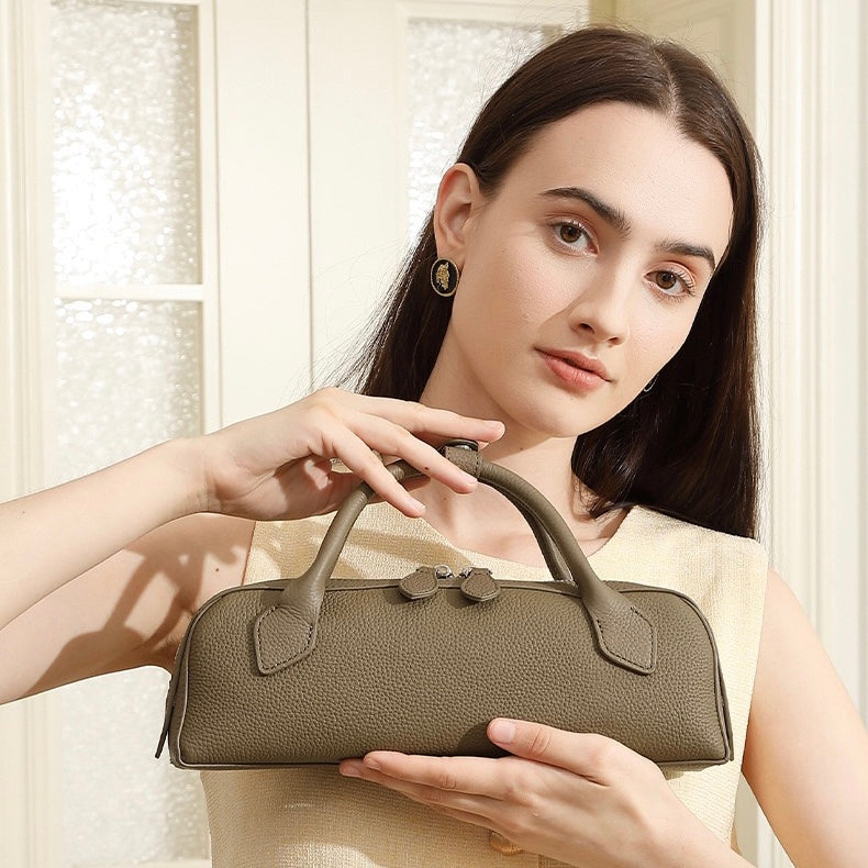 Top Grain Genuine Leather Large Capacity Baguette Handbag